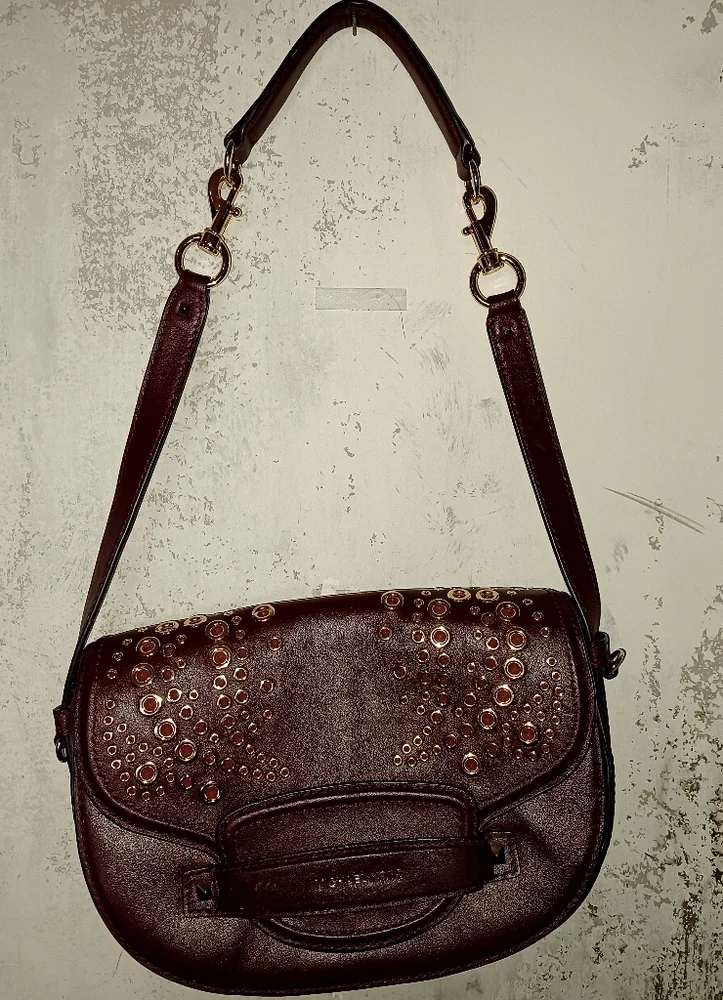 Michael Kors Oxblood Maroon Burgundy Wine Studded Shoulder Bag Purse - Picture 3 of 8